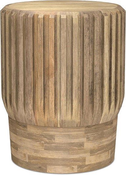 SIMPLIHOME Lyall End Table - 16 inch Wide Solid Mango Wood Round Accent Table with Fluted Sides in Natural, Contemporary Nightstand or Lamp Stand for Living Room or Bedroom, Assembled