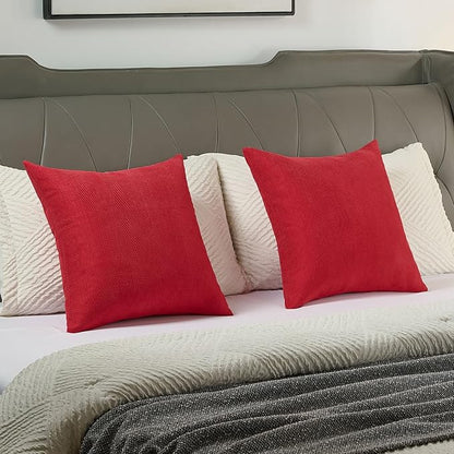 FUTEI Christmas Red Chenille Throw Pillow Covers 12x20 Inch Set of 2,Soft Wide Chevron Textured Lumbar Pillow Cases,Farmhouse Home Decor for Couch Bed Living Room