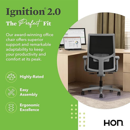 HON Ignition 2.0 Mid Back Task Chair, Spectrum Mesh, Standard Synchro-Tilt Control, Office Chair with Lumbar Support, Height and Width Adjustable Arms, Titanium Frame, Leaf