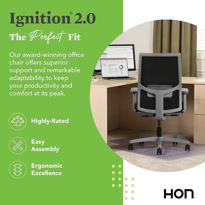 HON Ignition 2.0 Mid Back Task Chair, Spectrum Mesh, Standard Synchro-Tilt Control, Office Chair with Lumbar Support, Height and Width Adjustable Arms, Titanium Frame, Blueberry