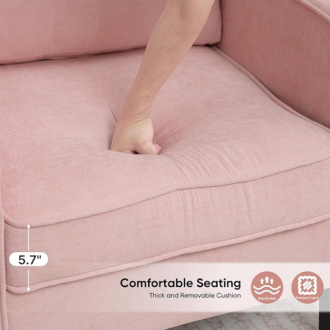 Accent Chair for Living Room, Mid Century Modern Reading Chair for Bedroom, Upholstered Armchair with Side Pockets, Comfy Single Sofa Side Chair for Office, Apartment, Small Room, Pink