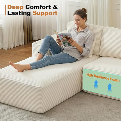 Cloud Modular Sectional Sleeper Sofa,U-Shape Modern Boneless Sectional Couch with Deep Seat,Upholstered Couches for Living Room Bedroom,No Assembly Required,Beige