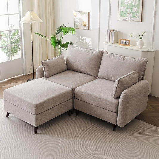 73'' Loveseat Sofa with All Seats Storage, Modular Sectional Couch with Movable Ottoman,Oversized Comfy Couch with 7.8'' Cushion,24.5'' Deep Seat,for Living Room,Bedroom,Velet,Khaki