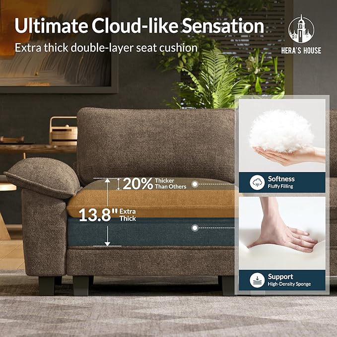 HERA'S HOUSE 54" Modular Sectional Sofa Couches for Living Room, Comfy Cloud Couch 1-Seater Deep Seat Sofa with Throw Pillow, Chenille Taupe