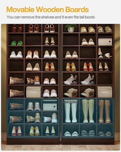 Tribesigns 10-Tier Shoe Storage Cabinet Set of 2, Espresso Wooden Shoe Rack with 30 Cubbies, Freestanding Tall Entryway Shoe Organizer for Closet, Entryway, Living Room
