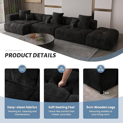 WJShome 158" Oversized Modular Sectional Sofa, L Shaped Couch with Ottoman,Sectional Couches for Living Room,Large Linen Deep Seat with Pillow Couches for Home,Spacious Space,Black