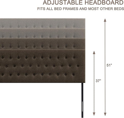 Tufted Upholstered Headboard Full Size, Solid Wood Head Board with Durable Metal Legs, Adjustable Height Bed headboard from 37” to 51” Fabric Headboard in Modern Button Design, Chocolate