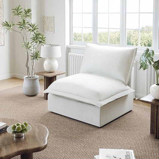 Middle Seat for Cloud Modular Sectional Sofa, Comfy Down Filled Cloud Couch with Removable Cover, Modular Sectional Couches for Living Room, Cream White