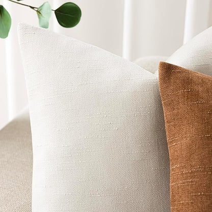 Foindtower Pack of 2 Soft Textured Chenille Throw Decorative Pillow Covers Square Accent Solid Cushion Cover Cozy Neutral Farmhouse Pillow Case for Couch Bedroom Living Room 24x24 Inch, Ivory White