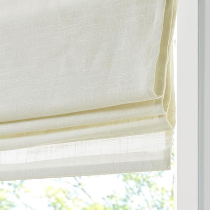 Madison Park Kyler Cordless Roman Shades - Single Panel, Lightweight Linen Blend Fabric, Natural Design, Easy Installation, Light Filtering Window Blind, Bedroom, Living Room Decor 27"W x 64"L Ivory