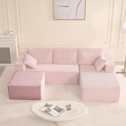 Cozy Square Ottoman, Comfortable Seating, No Assembly Required, Pink