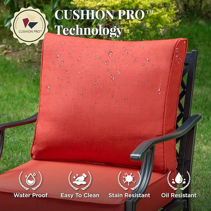 Patio Furniture Set 5 pcs, Outdoor Patio Furniture, 3-Seat Sofa, 2 Single Chairs, 2 Ottomans and 5.75" Extra Thick Cushion, Patio Conversation Set for Garden Backyard Deck,Red
