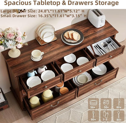 Farmhouse Dresser and Nightstand Sets, Wood 54" Wide Dresser & 24" Night Stand with Charging Station, 2 Piece Bedroom Furniture Set, Chest of Drawers for Bedroom, Home, Living Room, Hallway
