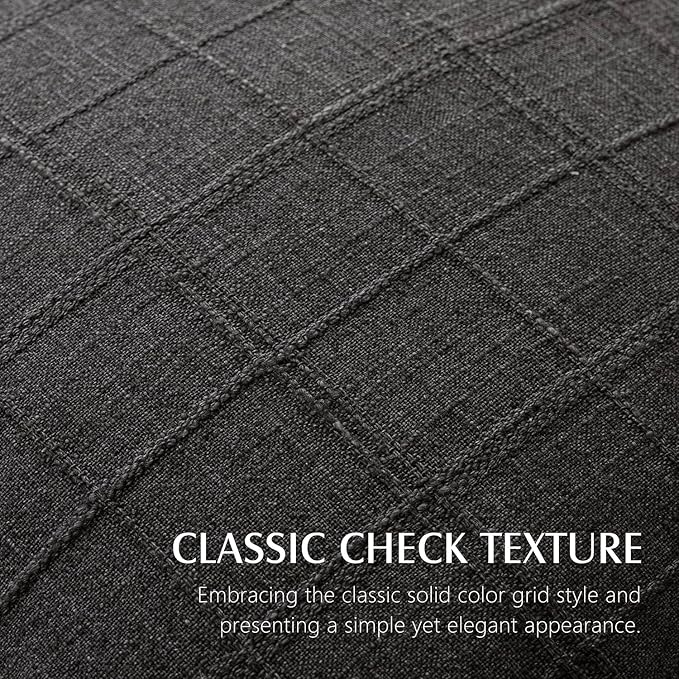 Foindtower Set of 2 Decorative Linen Check Throw Pillow Covers Neutral Farmhouse Vintage Cushion Covers Modern Boho Home Decor for Sofa Chair Couch Bedroom Living Room,18×18 Inch,Charcoal