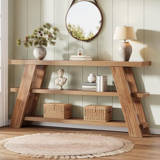 Tribesigns 70.9" Extra Long Console Table with Storage, 3-Tier Narrow Wooden Sofa Table Behind The Couch, Farmhouse Entry Foyer Table for Entryway, Living Room, Hallway, Brown