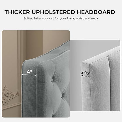 Upholstered Headboard Queen Size with 4" Thickened High-Density Sponge, Modern Button-Tufted Queen Headboard Only, Luxury Chenille Fabric, Adjustable Height, Easy Assembly, Grey
