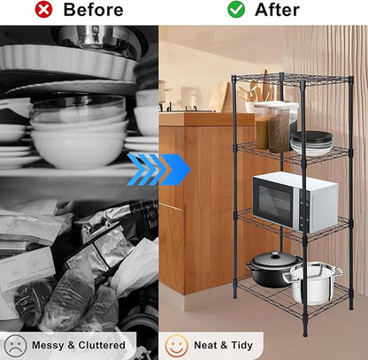 Whitmor 4 Tier Storage Shelves, Heavy Duty Metal Shelving, 400 lbs Capacity per Shelf, 1600 lbs Total, Easy Assembly for Kitchen, Garage, Plant, 18" L x 12" W x 38" H, Black