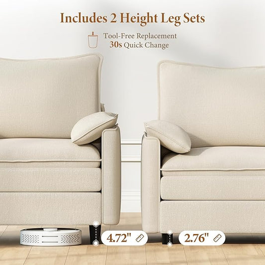 Vesgantti 74" Loveseat Cloud Couch with Ottoman, Comfy Sofa Deep Seat Chenille Modern 2 Seater with Armrest Pillow, Easy Assembly Small Loveseat Sets Couches for Living Room, Apartment, Beige