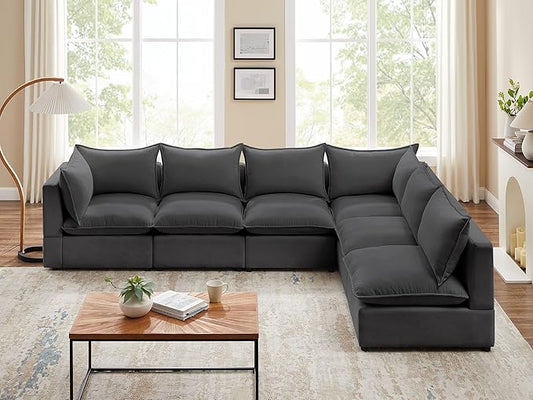 VANOMi Modular Sectional Sofa, 6 Seater Sectional Sofa Modular Sectional Couch for Living Room, V Shape Sofa