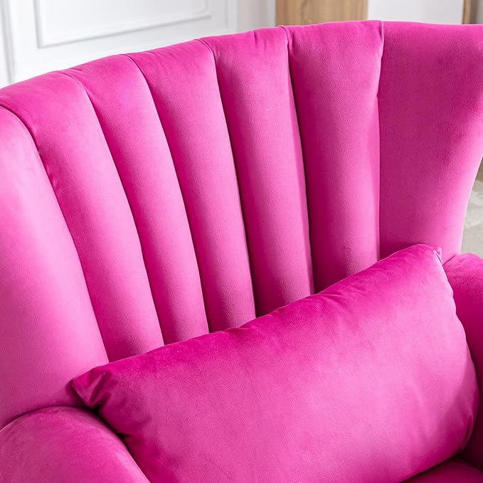 Accent Reading Arm Chairs Midcentury Modern Comfy Corner Sofa Chair, Wingback Waiting Room Club Chair with Tufted Back for Living Room/Bedroom/Reception Room, Velvet Rose