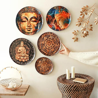 RITUALISTIC Nirvana Wall Plates- Set of 5 (Brown) | Decorative Wall Plates Hanging Room Decor Plate Wedding Gift | Christmas gifts