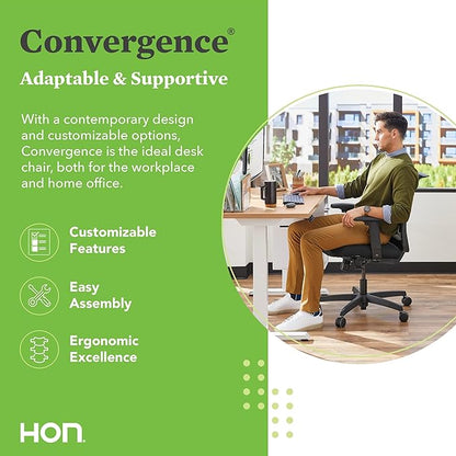 HON Convergence Ergonomic Office Chair, Breathable Back Support Mesh, Adjustable Arms, Computer Chair with Lumbar Support, Rolling Swivel Wheels, Comfortable Synchro-Tilt Recline, Fabric, Apricot