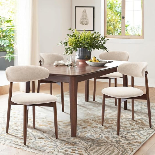 COLAMY Wooden Dining Chairs Set of 4, Modern Fabric Upholstered Kitchen Side Chairs, Farmhouse Dining Room Chairs with Foot Pegs, Beige