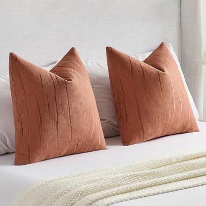 FUTEI Rust Chenille Decorative Throw Pillow Covers 12x20 Inch Set of 2,Soft Embossed Striped Textured Lumbar Pillow Cases,Modern Home Decor for Couch Bed Living Room