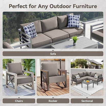 Luxury 6" Outdoor Cushions for Patio Furniture, 24x24x6 Thick Seat Cushion Set, Fade Resistant Couch Chair Replacement Cushions High Density Deep Wicker Chair Cushion with Removable Cover Gray