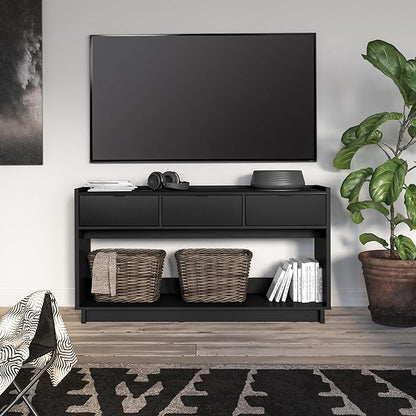 Prepac Black Simply Modern Entryway Table, Narrow Console Table with 3 Drawers, Media Console with Storage, 15.75" D x 60.25" W x 32" H