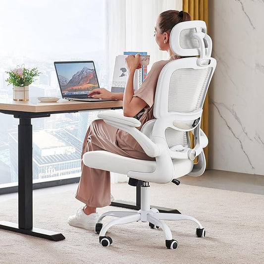 TRALT Office Chair Ergonomic Desk Chair, 330 LBS Home Mesh Office Desk Chairs with Wheels, Comfortable Gaming Chair, High Back Office Chair for Long Hours (White White)