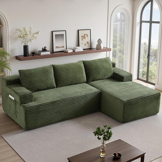 96''Sectional Couches for Living Room,Modern Modular Sectional Sofa,Upholstered Boneless Couch with Pockets,Comfy Cloud Couch with L Shaped Chaise(Green, 96''W Right Facing Chaise)