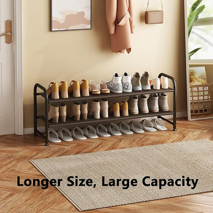 Shoe Rack 2 Tier Long Storage Organizer Wide Metal Shoe Shelf for Closet Entryway Brown