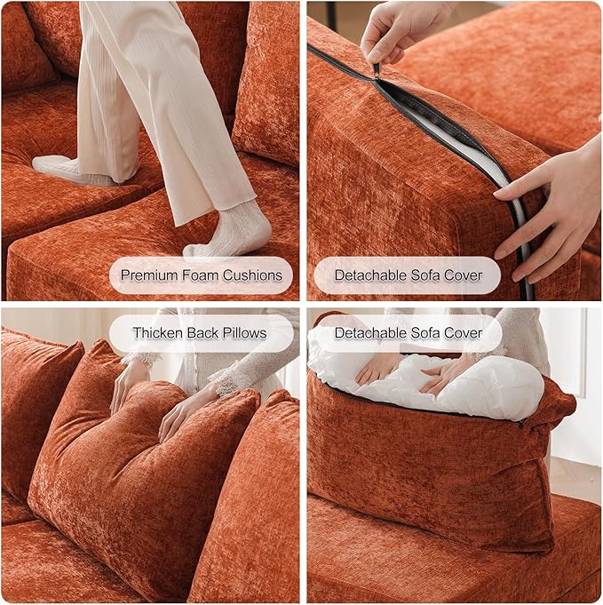 135'' Modular Sectional Sofa with All Seats Storage, Oversized Sleeper Sofa Bed for Living Room,4-Seater Comfy Cloud Couches with Movable Ottoman,Big Sectional for Bedroom,Velet,Orange