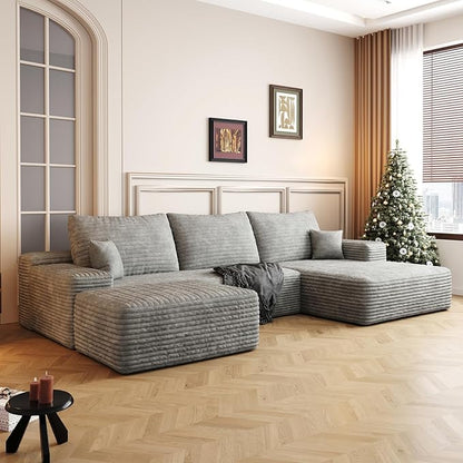 107.5" Cloud Modular Sectional with Ottoman, U-Shaped Sofa for Living Room, Modern Minimalist Couches, Deep Seat Comfy Couch & Reversible Chaise, No Assembly Required (Black, Right Facing Chaise)