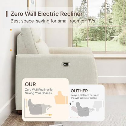 Zero Wall Recliner Sofa RV 3 Seater Wall Hugger Power Recliner Chair with Comfortable Backrest High Wood Leg USB & Type C Dual Charge Ports for Living Room RV Furniture or Small Spaces