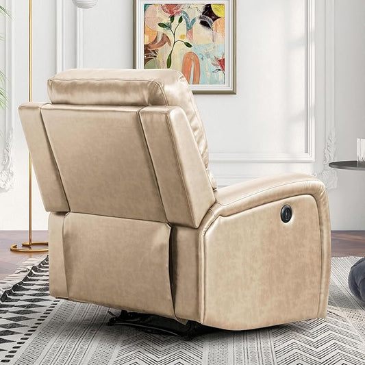 Electric Recliner Chair, Soft PU Leather Power Recliners with Padded Backrest, Single Overstuffed Heavy Duty Reclining Sofa for Living Room Bedroom