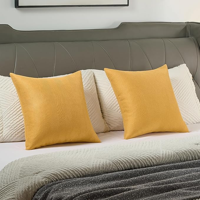 FUTEI Mustard Yellow Chenille Throw Pillow Covers 22x22 Inch Set of 2,Soft Wide Chevron Textured Cushion Case,Farmhouse Home Decor for Couch Bed Living Room