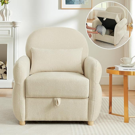 33.5" Accent Chair with Seat Storage Modern Reading Chair Accent Chairs for Living Room Armchair Bedroom,Apartment (Beige, 33.5")
