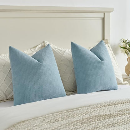 FUTEI Denim Blue Decorative Throw Pillow Covers 16x16 Inch Set of 2,Soft Cozy Wheat Ear Striped Patterns Cushion Cases,Modern Home Decor for Couch Bed Living Room