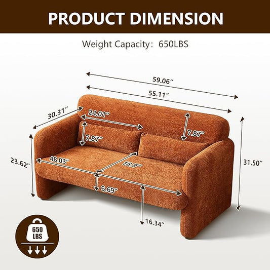 59" W Upgrade Lambswool Fabric Loveseat Sofa, Modern Love seat Couch, Solid and Easy to Install, Upholstered 2-Seater Couch for Bedroom, Apartment, Living Room