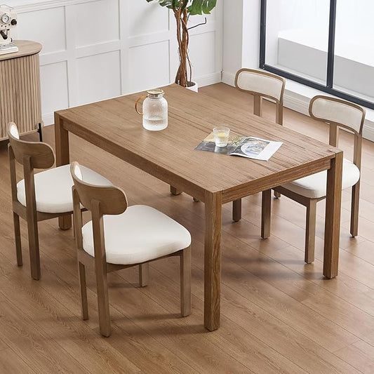 Beige Dining Chairs Set of 6, Mid Century Modern Linen Dining Room Chairs with Curved Back, Armless Kitchen Chairs for Living Room/Restaurant/Balcony/Bedroom/Home Desk/Task