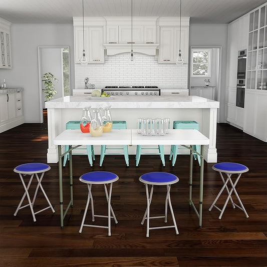 Lavish Home Folding Stool Set - Set of Four 18-Inch Stools with 225lb Capacity for Kitchen, Dorm, or Rec Room - Portable Stools for Adults (Blue)