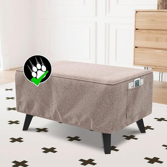 H.VERSAILTEX Ottoman Covers Slipcover Rectangle Fit Length 33"-34" Footrest Thick Durable Linen Look 1 Piece Folding Storage Covers Ottoman Slipcovers Footrest Covers Elastic Bottom - Heather Taupe