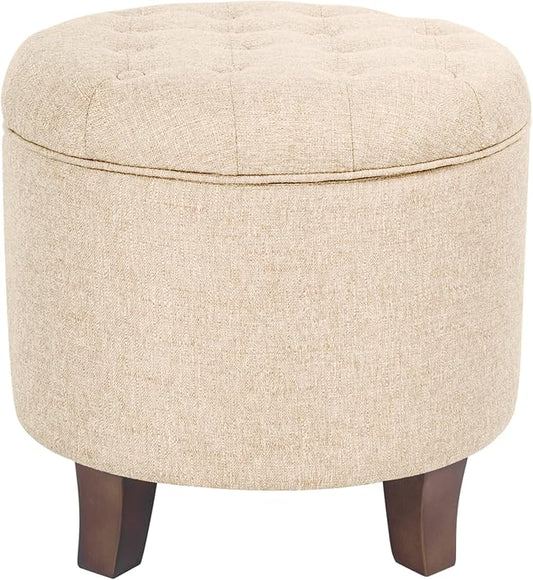 Homepop Home Decor Upholstered Round Tufted Foot Rest Ottoman Ottoman with Storage for Living Room & Bedroom Decorative Home Furniture, Twine Small