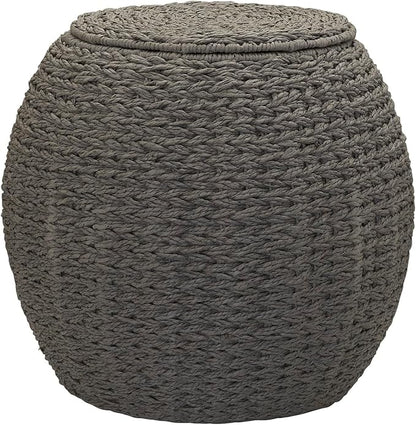Household Essentials Handwoven Paper Rope Barrel Wicker Storage Basket Side Table, Gray