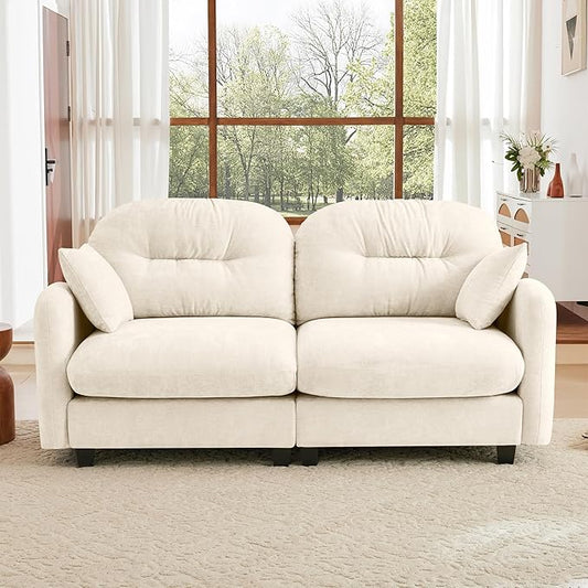 74" Loveseat for Living Room, Comfy Chenille Fabric Cloud Sectional Couch, Modern Upholstered Deep Seat Sofa with Armrest Pillow, Two Seater Couch for Small Spaces, Beige