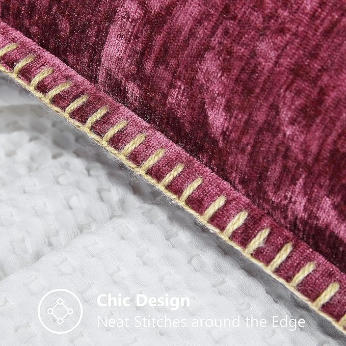 decorUhome Christmas Chenille Soft Throw Pillow Covers 12x20 Set of 2, Lumbar Velvet Farmhouse Neutral Decorative Euro Pillow Covers with Stitched Edge for Couch Sofa Bed Home Decor, Rhododendron