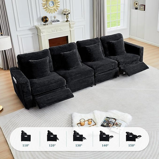 ORRD Modern Armless Power Recliner Sofa Seat for Modular Sectional Couch for Living Room-Black