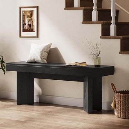 Tribesigns 47" Wooden Entryway Bench, Farmhouse Indoor End of Bed Bench, Long Table Benches Seat for Bedroom, Hallway, Foyer, End of Bed (Black)